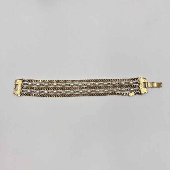 Vintage Act 2 Gold Tone Faux Pearl Multi Strand Bracelet - Picture 4 of 8